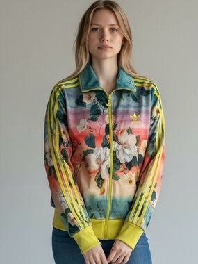 Adidas x Farm Rio Rare Floralina Neon Floral Track Jacket Multicolor Size 12